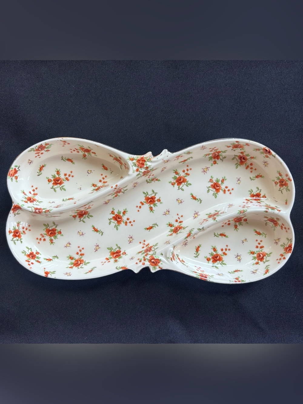 Vintage Red floral chintz divided porcelain tray